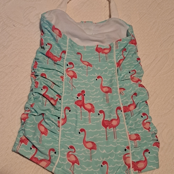 Janie and Jack girls size 12-18 1 piece flamingo ruched swim suit - Picture 6 of 7